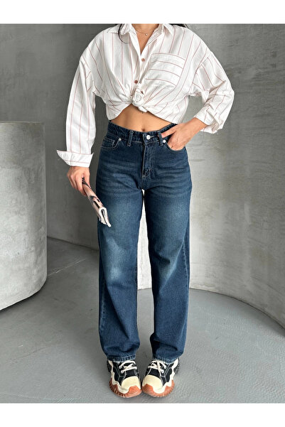 BY ELİZE Palazzo mustache enzyme wash jeans pants dark blue d2008