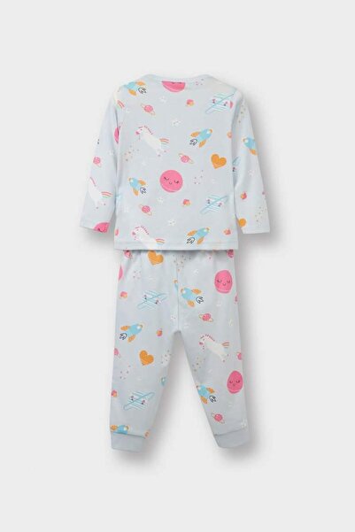 DeFacto Baby Girl Pajama Set Space Printed Long Sleeve Combed Cotton Top Long Bottom (25 Au)