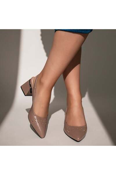 Modlet.ro Women's nude block-heel perforated shoes MOD11654