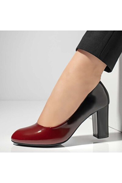 BMoD Pantofi de damă roșii și negri strălucitori cu toc gros MOD01371