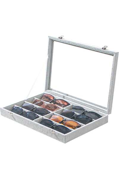 Hope Sunglass Organizer Tray Box, Grey Beige Velvet Eyeglasses Display Tray C...