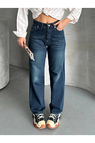 BY ELİZE Palazzo mustache enzyme wash jeans pants dark blue d2008