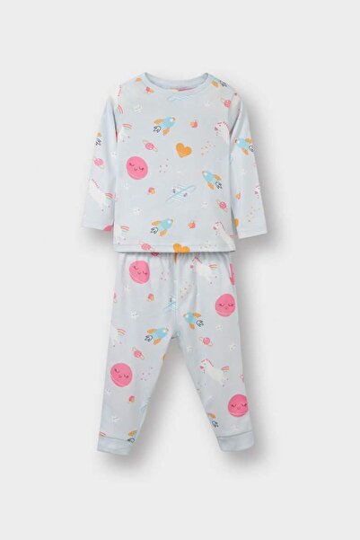 DeFacto Baby Girl Pajama Set Space Printed Long Sleeve Combed Cotton Top Long Bottom (25 Au)