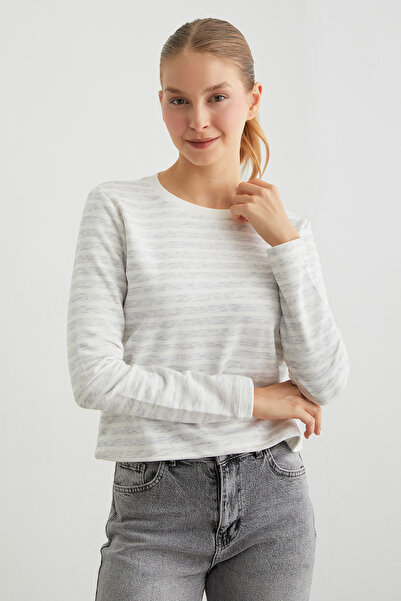 Fulla Moda Φούτερ με ριγέ Crew Neck