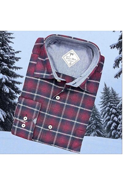 EREN STYLE Cămașă roșie clasică din țesătură de flanel de iarnă, 100% bumbac,...