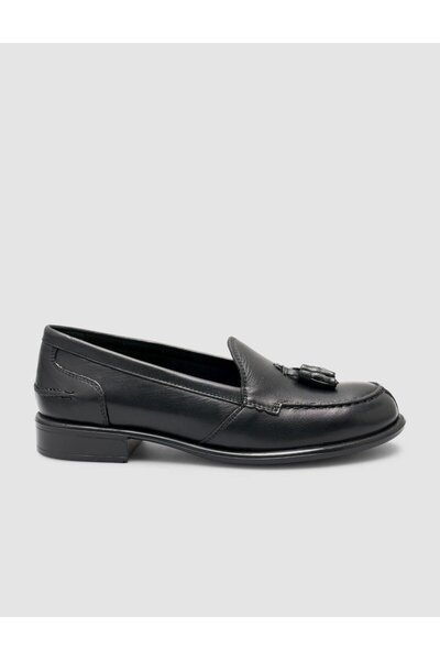 Cabani 100% Genuine Leather Black Tasseled Women's Loafer