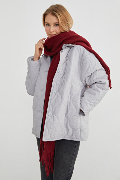 Fulla Moda Su Yolu Desenli Kapitone Oversize Düğmeli Mont