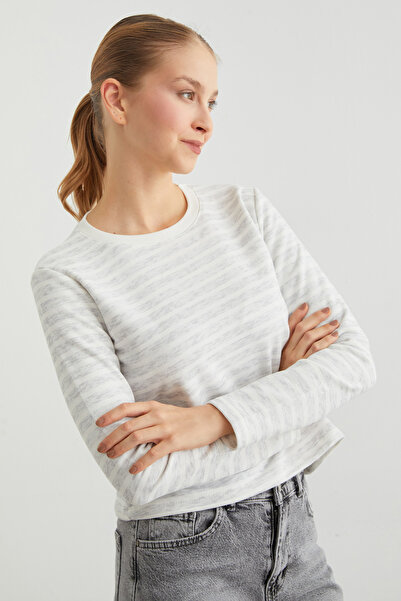 Fulla Moda Φούτερ με ριγέ Crew Neck