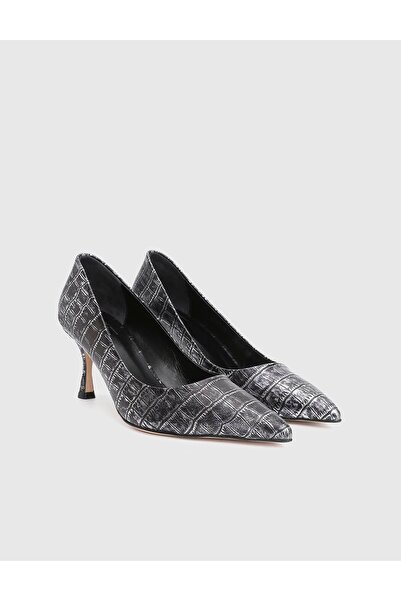 İLVİ Clamra Genuine Crocodile Leather Anthracite Women's Heeled Shoes