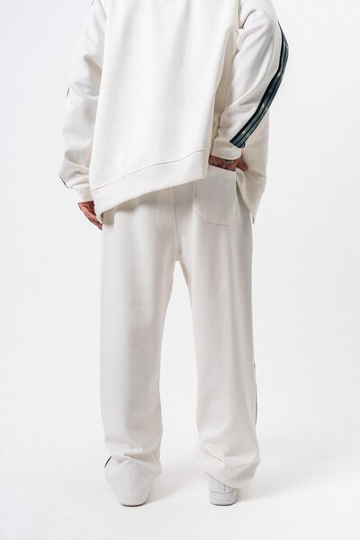 Respire Men's Dark Striped Detail Winter Doubleface Baggy Sweatpants Ecru