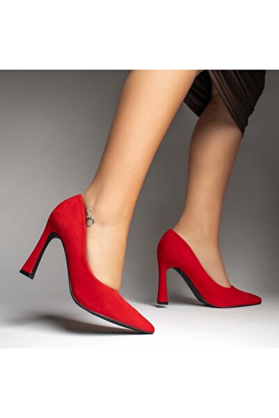 BMoD Women's red suede shoes with a thin heel MOD13041