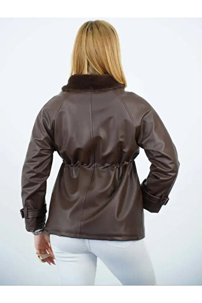 cemo Leather Trench Coat with Fur Inside