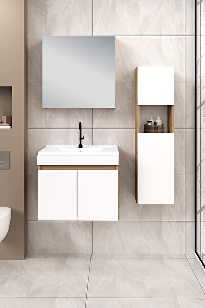 Fly Mobilya %100 Mdf 65 cm Saura Banyo Dolabı + 30 cm Saura Boy Dolabı