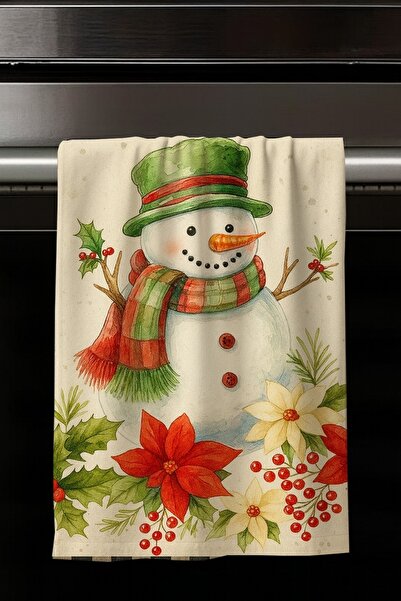 Else Dekor Декоративна памучна кухненска кърпа за фурна с мотив на снежен човек, подходяща за пране