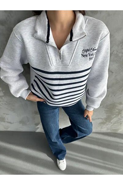 cemo Half Zipper Striped Sweat