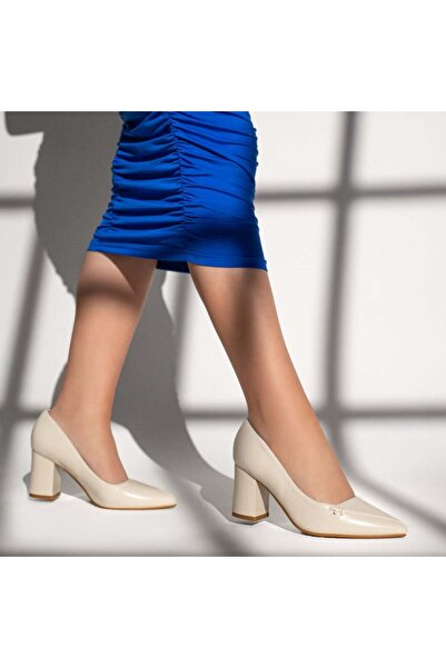 Modlet.ro Women's light beige block heel shoes MOD13362