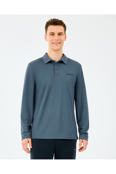 SKECHERS M Long Slv Polo Erkek Gri Polo Yaka Tshirt S2520061-3998