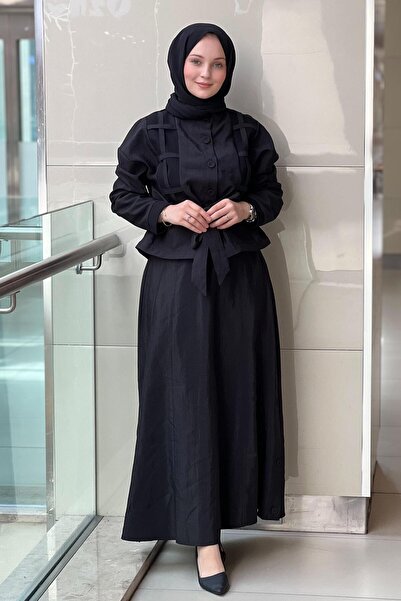 Ceremony Suit with a Jacket and a Skirt with Cage Detailing and Buttons on the Sides