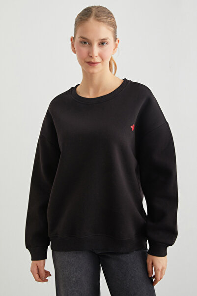 Fulla Moda Hanorac cu gât rotund cu imprimeu inimă cu 3 fire