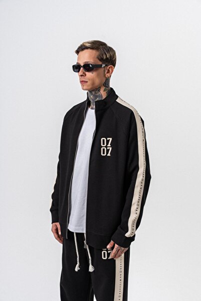 Respire Чоловічий 7-смуговий деталізований комір Doubleface Zip Oversize Sweatshirt Чорний