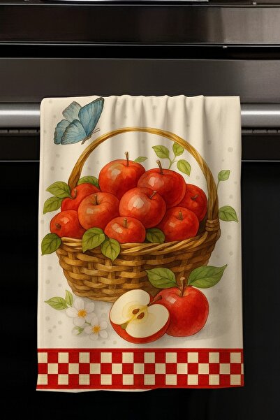 Else Dekor Red Apples Patterned Decorative Washable Cotton Kitchen Oven Hand Towel