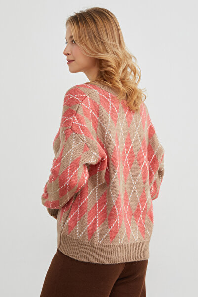 Fulla Moda Πλεκτή ζακέτα με κουμπιά με σχέδιο μπακλαβά