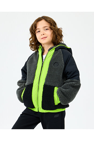 SKECHERS B Outdoor Fleece Full Zip Sherpa Büyük Erkek Çocuk Siyah Mont SK2520045-1602