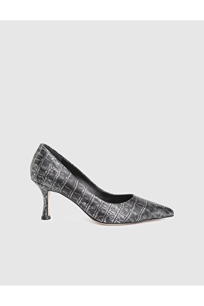 İLVİ Clamra Genuine Crocodile Leather Anthracite Women's Heeled Shoes