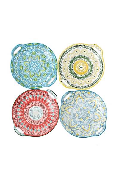 Shuer 4-Piece Hand-Painted Round Plate Ceramic Multicolour 23.5x20x4cm