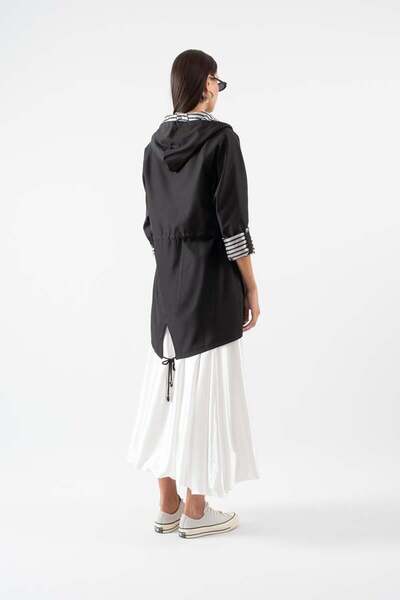 Spazio Clemente Kapüşonlu Ayarlanabilir Beli Büzgülü Katlamalı Kol Mont SİYAH