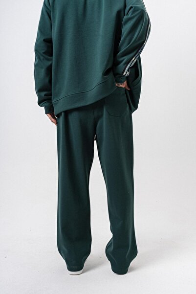 Respire Men's Dark Striped Stripe Detailed Winter Doubleface Baggy Sweatpants Nefti