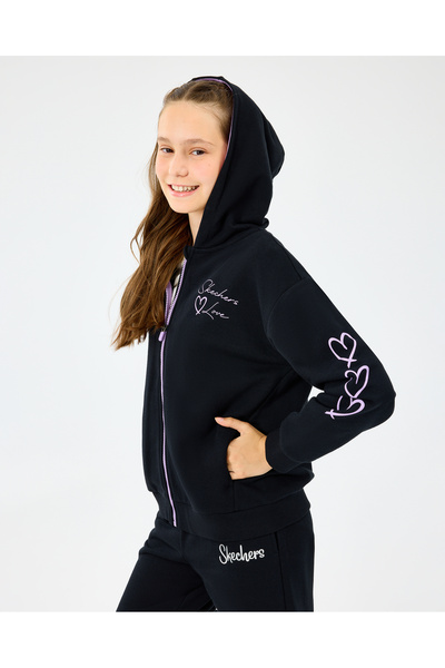 SKECHERS G Lw Fleece Full Zıp Sweatshirt Büyük Kız Çocuk Siyah Sweatshirt SK2520009-1602