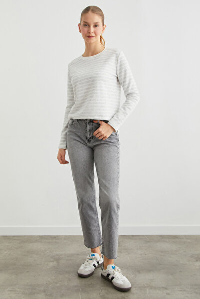 Fulla Moda Φούτερ με ριγέ Crew Neck