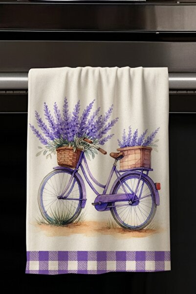 Else Dekor Purple Bicycle Patterned Decorative Washable Cotton Kitchen Oven Hand Towel