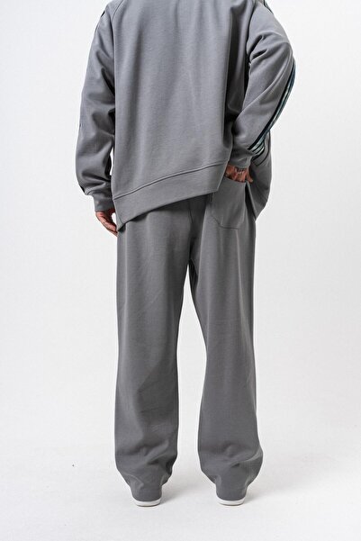 Respire Men's Dark Striped Stripe Detailed Winter Doubleface Baggy Sweatpants Smoked