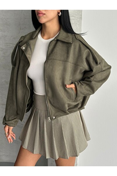 zoezoe Yeni Sezon Süet Oversize Bomber Deri Ceket