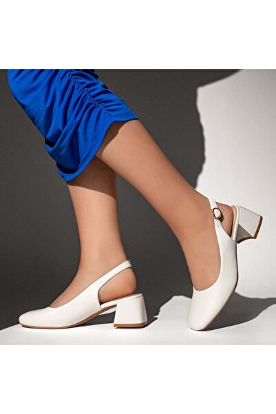 Modlet.ro Women's white block heel shoes with strap MOD13375