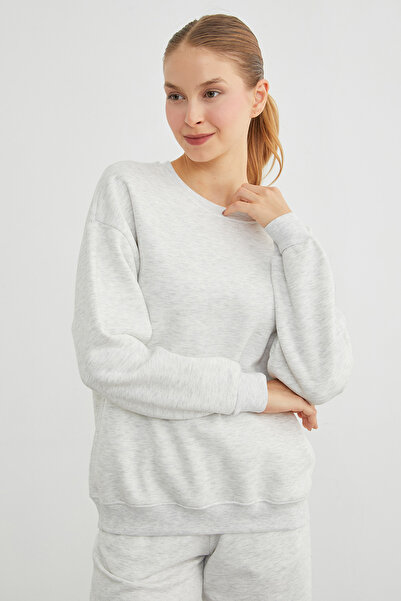 Fulla Moda 3 İplik Kalp Baskılı Bisiklet Yaka Sweatshirt