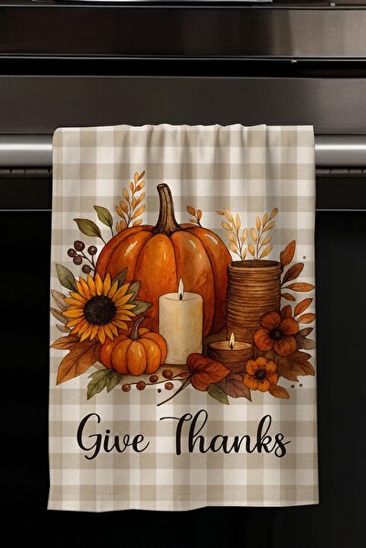 3D ELSE HALI Sonbahar Bal Kabağı Desenli Dekoratif Yıkanabilir Pamuklu Mutfak Fırın El Havlusu