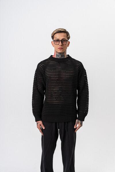 Respire Ανδρικό πλεκτό με λεπτομέρειες πλεκτό σε μαύρο χρώμα
