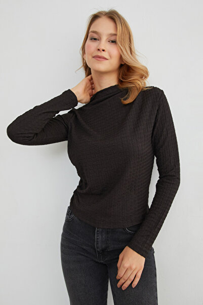 Fulla Moda Μπλούζα με γιακά από ύφασμα γκοφρέ