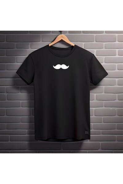 OEM Tricou personalizat bărbătesc „Mustață”, negru, mărimea M