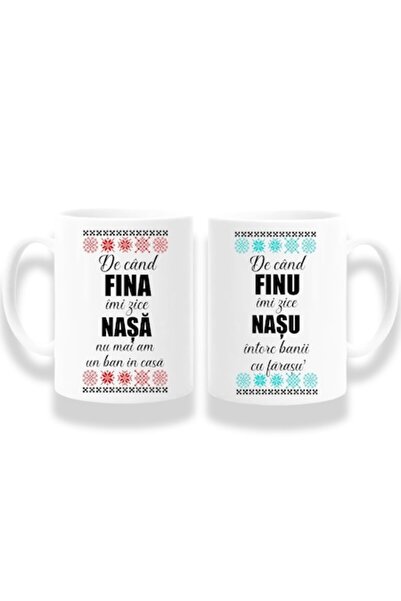 OEM Set 2 Cani Personalizate pentru Nasi cu mesaj: "De cand fina imi zice nas...