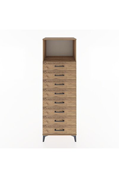 Dienni Hyperion Dolap Tek Raflı 8 Çekmeceli 60x44x182 Çam-Çam