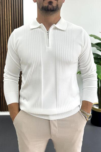 Edwox Чоловічий светр з лінійним візерунком, стандартний крій, білий Edw422