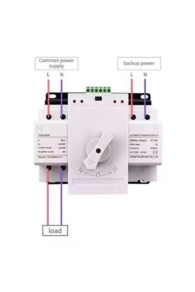 FUSIONTECHX Automatic Transfer Switch ATS, 2P 63A 230V 50/60Hz, MCB,