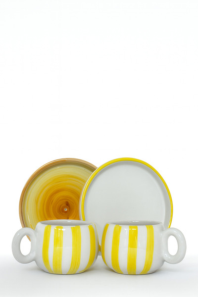 Hausette 2-Piece Thick Striped Ceramic Turkish Coffee Set, Mug, Turkish Coffee Cup, Cup, Mug