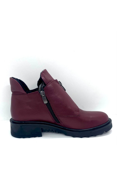 Stepka Shoes Cherry Hakiki Deri Kısa Kürklü Bot