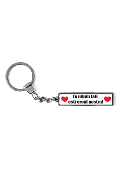 OEM Breloc metalic AUTO cu mesajul „Te iubim, tată, ești eroul nostru”, Betap...