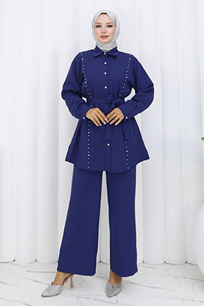 Modamihram Двукомпонентен комплект с колан, украсен с перли, индиго 19265